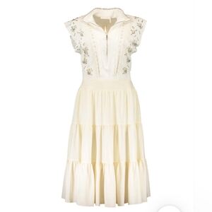 SOLD / Chloé Silk Midi Sundress with Intricate Detailing Spring Runway 2018 M